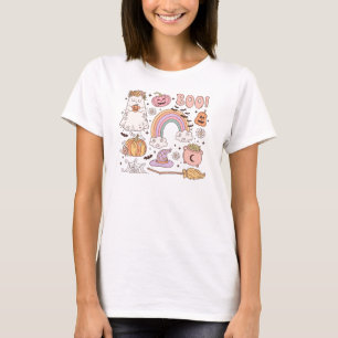 Camiseta Retro Trendy Cute Halloween Elements Ghost Pumpkin