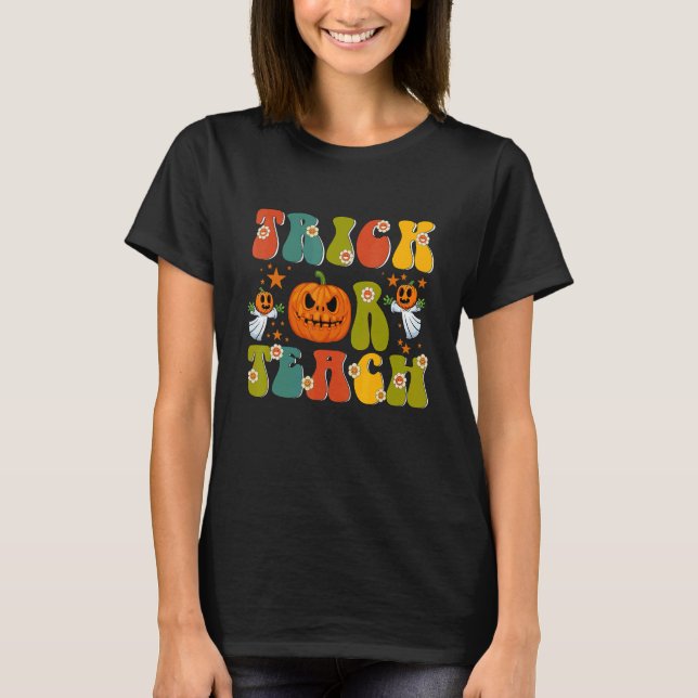 Camiseta Retro Trick Or Teach Ghost Teacher Halloween Costu (Frente)