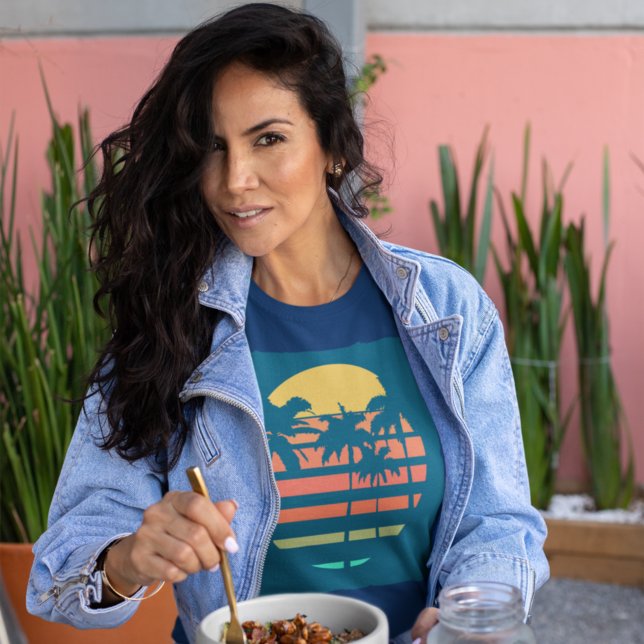 Camiseta Retro Tropical Beach Sunset Palm Trep Unisex (Criador carregado)