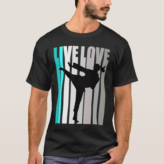Camiseta Retro Turquoise Live Love Karate Coach Womens Colo (Frente)