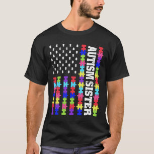 Camiseta Retro U Flag Autismo Irmã Quebra-cabeça Autista Au