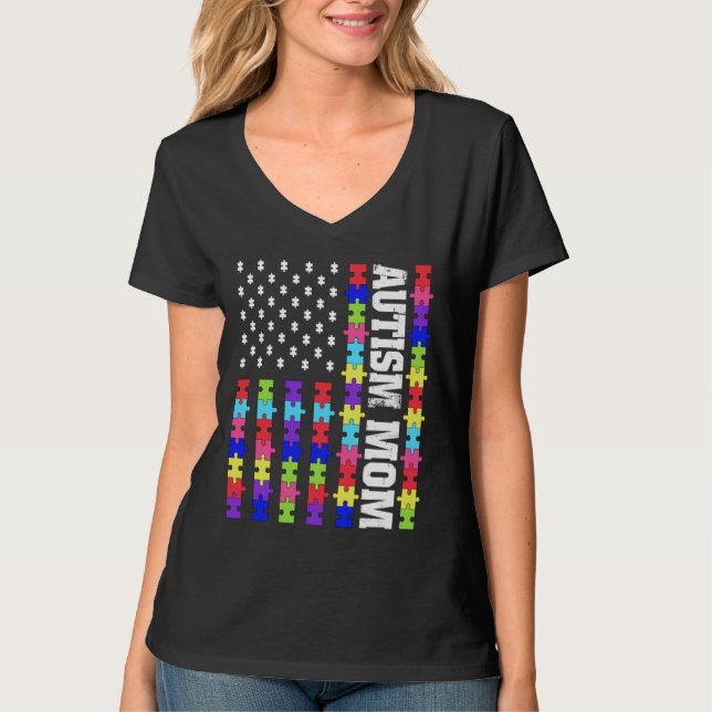 Camiseta Retro U Flag Autismo Mãe Quebra-cabeça Awarenes Au (Frente)