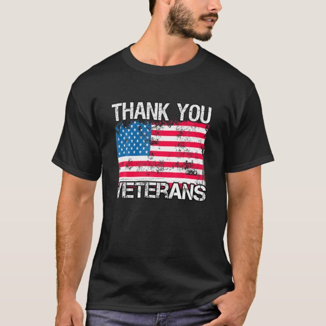 Camiseta Retro US Flag Militar Vet Appreciação Obrigado (Frente)