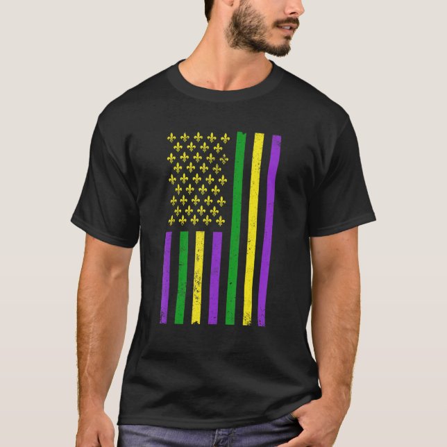 Camiseta Retro US Mardi Gras Flag Mardi Gras American Men W (Frente)
