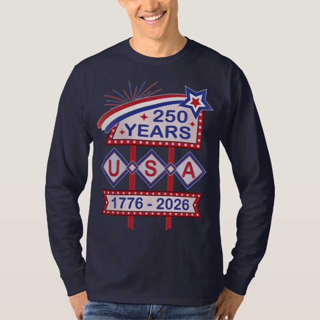 Camiseta Retro USA 250th Anniversary Marquee Sign 1776-2026 (Frente)