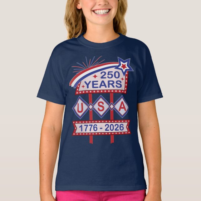 Camiseta Retro USA 250th Anniversary Marquee Sign 1776-2026 (Frente)