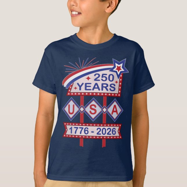 Camiseta Retro USA 250th Anniversary Marquee Sign 1776-2026 (Frente)