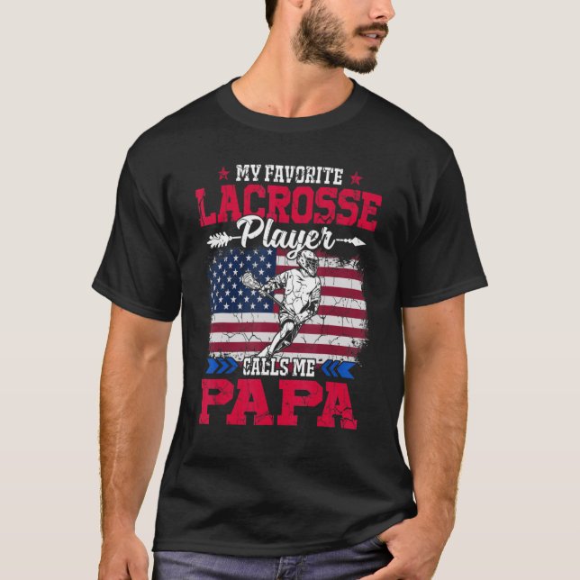 Camiseta Retro Usa Flag Lacrosse Player Me Chama Papa 4º J (Frente)