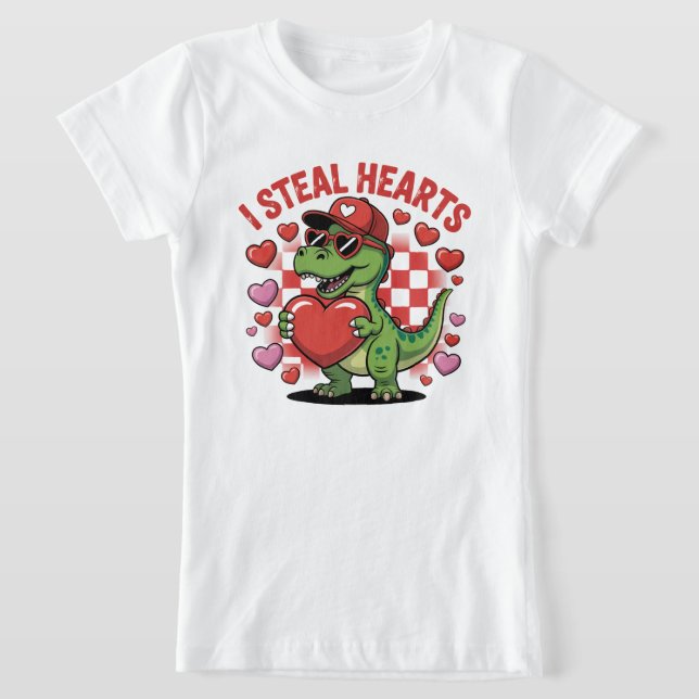 Camiseta Retro Valentine Dinosaur Holding Heart TEE, Cute I (Postura )