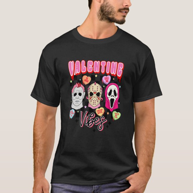 Camiseta Retro Valentine Vibes Horror Characters  1 (Frente)