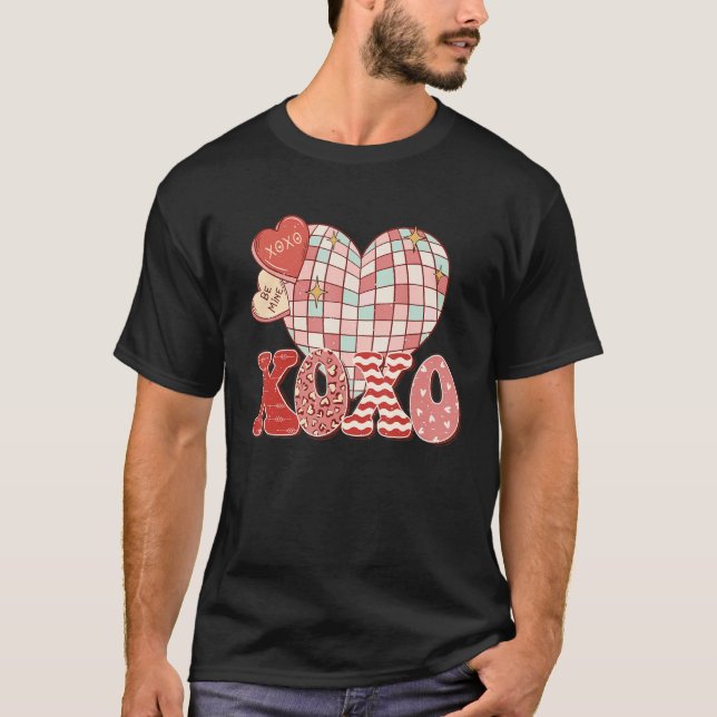 Camiseta Retro Valentine's Day XOXO Love Disco Heart Valent (Frente)