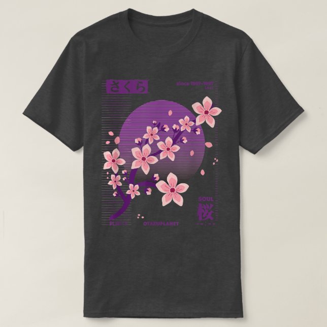 Camiseta Retro Vaporwave Sakura em Cherry Blossom Ae (Frente do Design)