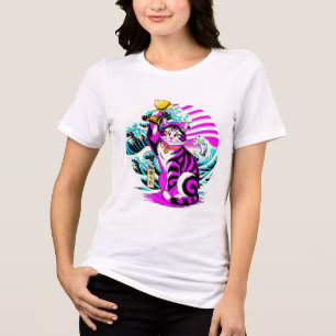 Camiseta Retro Vaporwave Victory Cat para mulheres