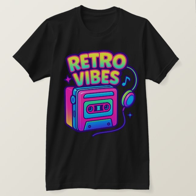 Camiseta Retro Vibes Neon Cassette Player T-Shirt (Frente do Design)