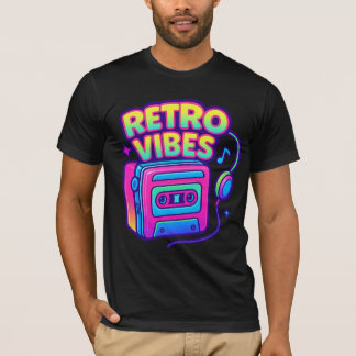 Camiseta Retro Vibes Neon Cassette Player T-Shirt