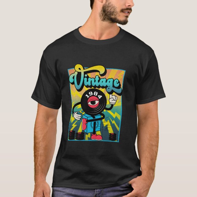 Camiseta Retro Vinil Record Doodle Funny aniversário de 40  (Frente)
