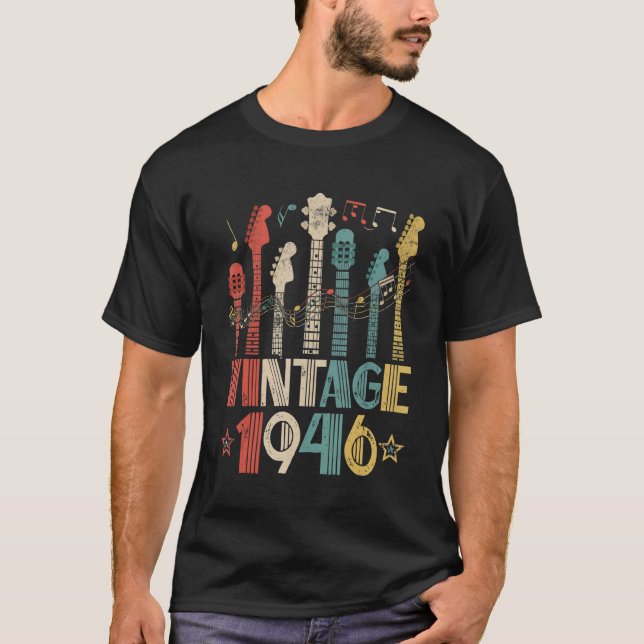 Camiseta Retro Vintage 1946 Guitar Lover 1946 Aniversário (Frente)