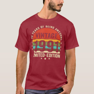 Camiseta Retro Vintage 1991, aniversário de 30 anos de 30 a