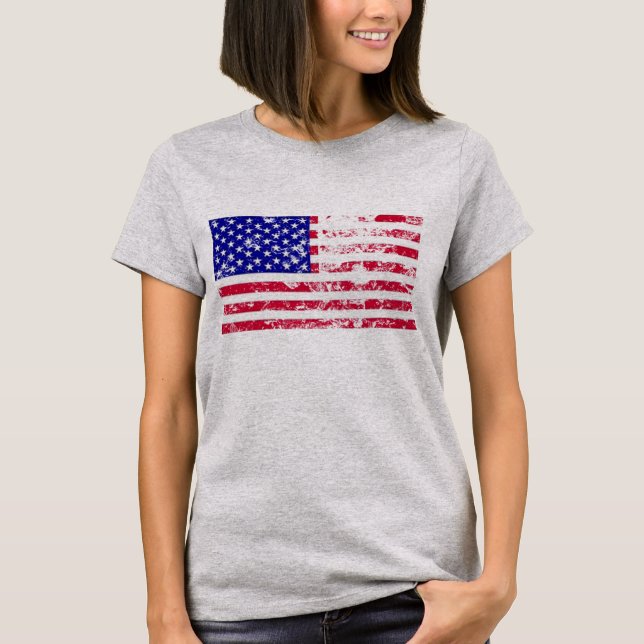 Camiseta Retro Vintage American Flag, Distante bandeira dos (Frente)