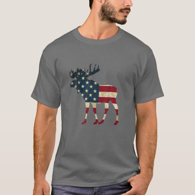 Camiseta Retro Vintage EUA Bandeira Americana Bull Moose (Frente)
