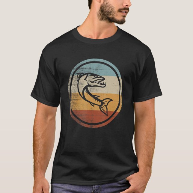 Camiseta Retro Vintage Fishing Barracuda Fish (Frente)