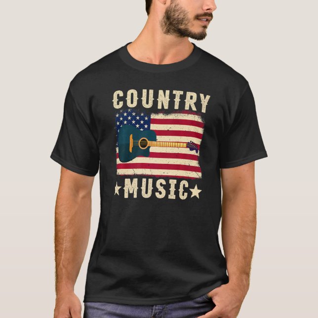 Camiseta Retro Vintage Guitar American Flag Music (Frente)