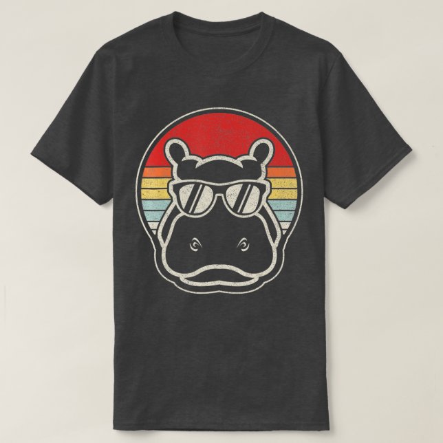 Camiseta Retro Vintage Hippo Hippopotamus Sunglass (Frente do Design)