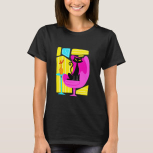 Camiseta Retro Vintage Meados do Século Gato Preto Look Mod