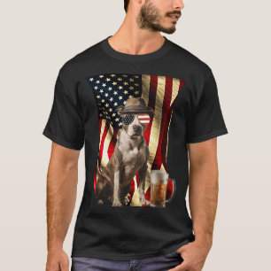 Camiseta Retro Vintage Patriótico Pitbull Cão Bandeira EUA