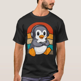 Camiseta Retro Vintage Pinguim Video Gamer Kawaii