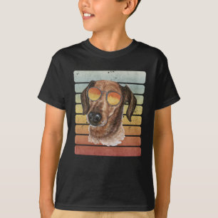 Camiseta Retro Vintage Pôr do Sol Dachshund de Cabelo Raspa