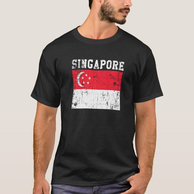Camiseta Retro Vintage, Sinalizador Cingapura Raízes Singap (Frente)