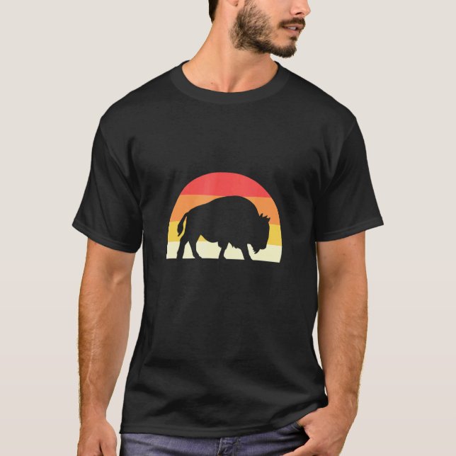 Camiseta Retro Vintage Sunset American Bison (Frente)