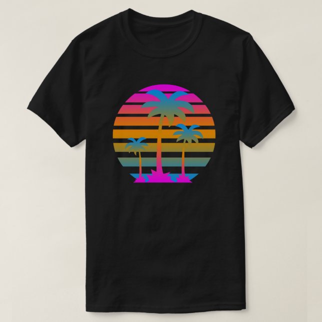 Camiseta Retro Vintage Sunset Palm Trees (Frente do Design)