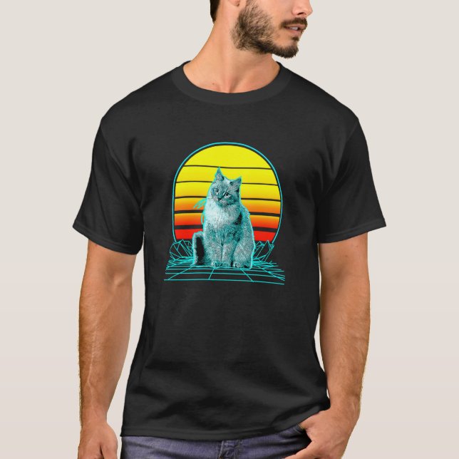 Camiseta Retro Vintage Sunset Siberian Cat (Frente)