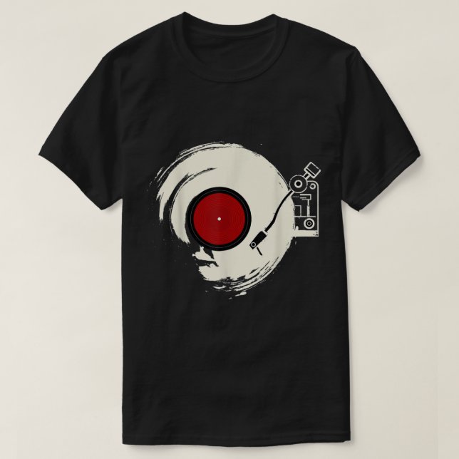 Camiseta Retro Vinyl Record Turntable Design (Frente do Design)