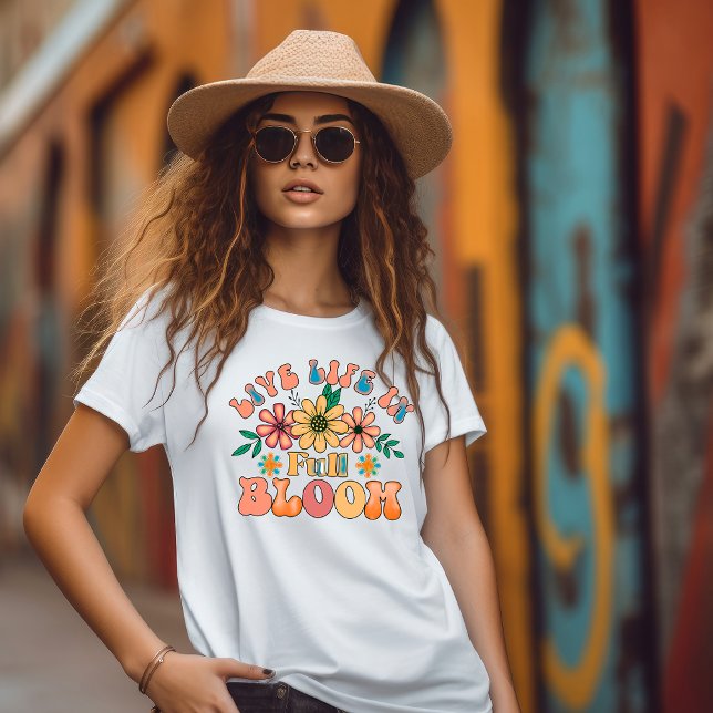 Camiseta Retro Viva a Vida em Flor Total (Criador carregado)