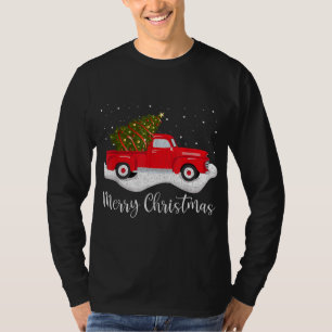 Camiseta Retro Wagon Merry Christmas Tree on Car Xmas red T