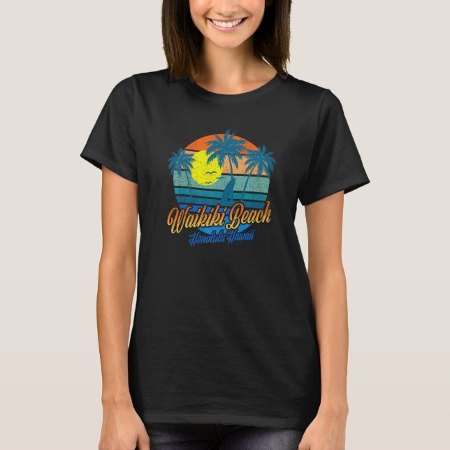 Camiseta Retro Waikiki Beach Honolulu Hawaii Summer Beach V (Frente)