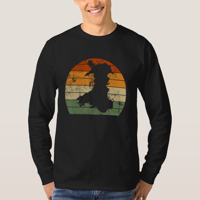 Camiseta Retro Wales Welsh Map Sunset Ruas Davids Day (Frente)