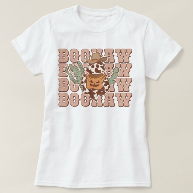 Camiseta Retro Western Cowboy Ghost Boo Halloween (Frente do Design)