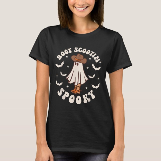 Camiseta Retro Western Halloween Cute Ghost Funny Boot Scoo (Frente)