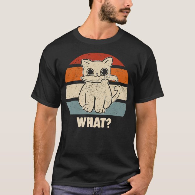 Camiseta Retro What Cat Knife Meow Kitty Funny Cats Mom And (Frente)