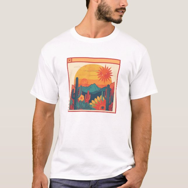 Camiseta Retro Whimsical Boho Style Sunset Landscape (Frente)