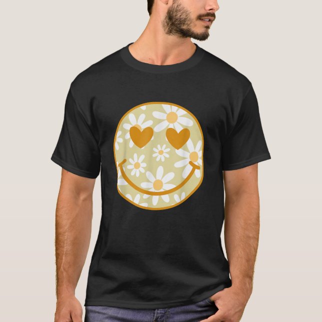 Camiseta Retro Yellow Happy Face Checkered Pattern Smile Fa (Frente)