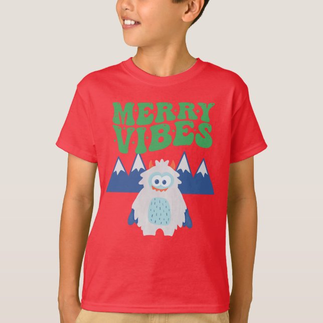 Camiseta Retro Yeti Whimsical Kids Natal (Frente)