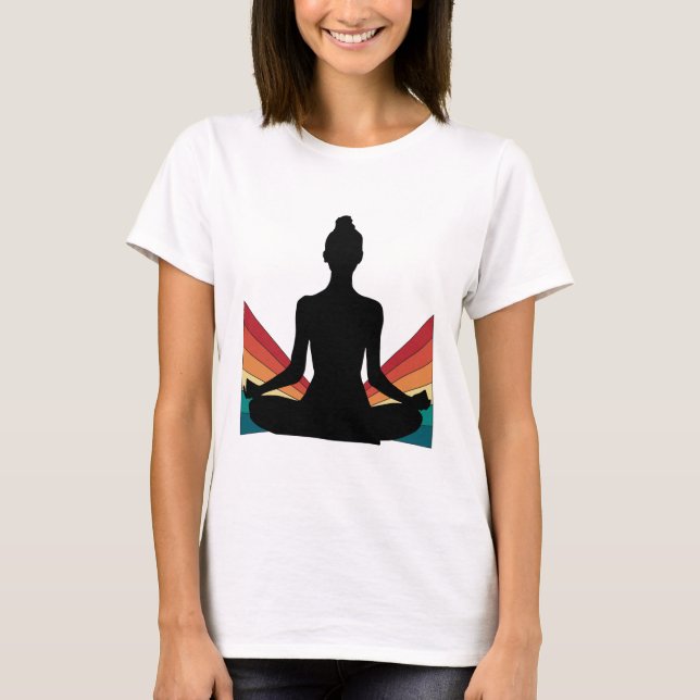 Camiseta Retro Yoga Girl Minimalist Meditation Pose Graphic (Frente)