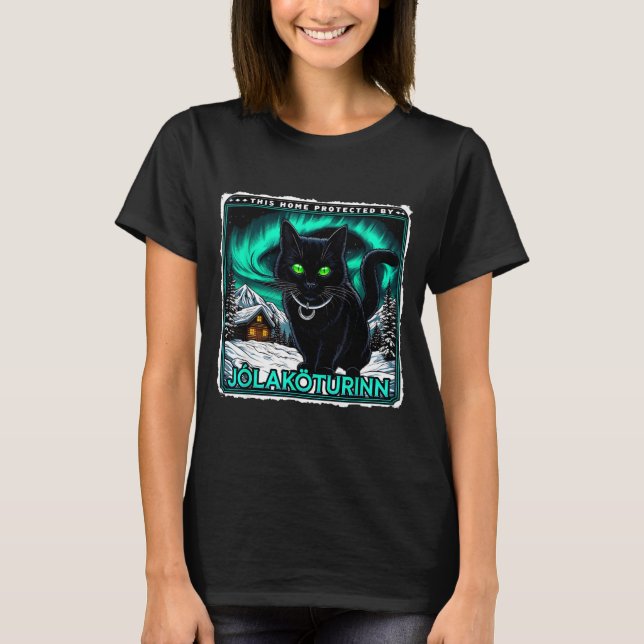 Camiseta Retro Yule Cat Icelandic This Home Protected Jólak (Frente)