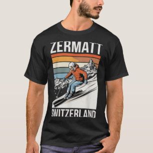 Camiseta Retro Zermatt Suíça Estação de Esqui, Diversão Alp