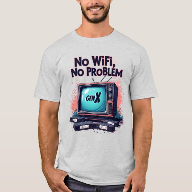 Camiseta Retroativa Gen X "No WiFi, No Problem" (Frente)
